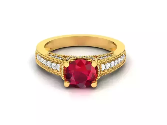 Solitaire Engagement Wedding Oval Stone Ring 3D print model