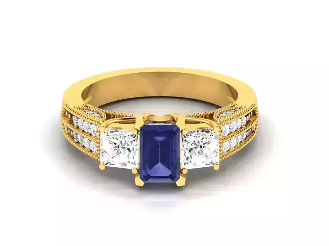 Solitaire Engagement Wedding Emerald Stone Ring 3D print model