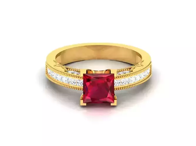 Solitaire Engagement Wedding Princess Stone Ring 3D print model