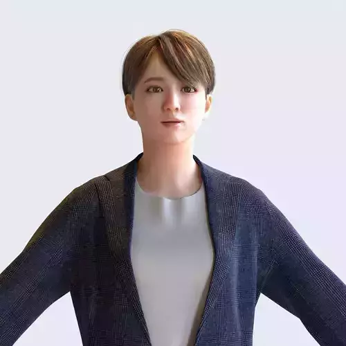 Asian Business Woman in A-pose 2 - B1-F2K A Low-poly 3D model