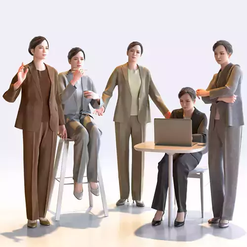 Posed Asian Business Woman - 5 Pack 3 - B1-F3T 3D model