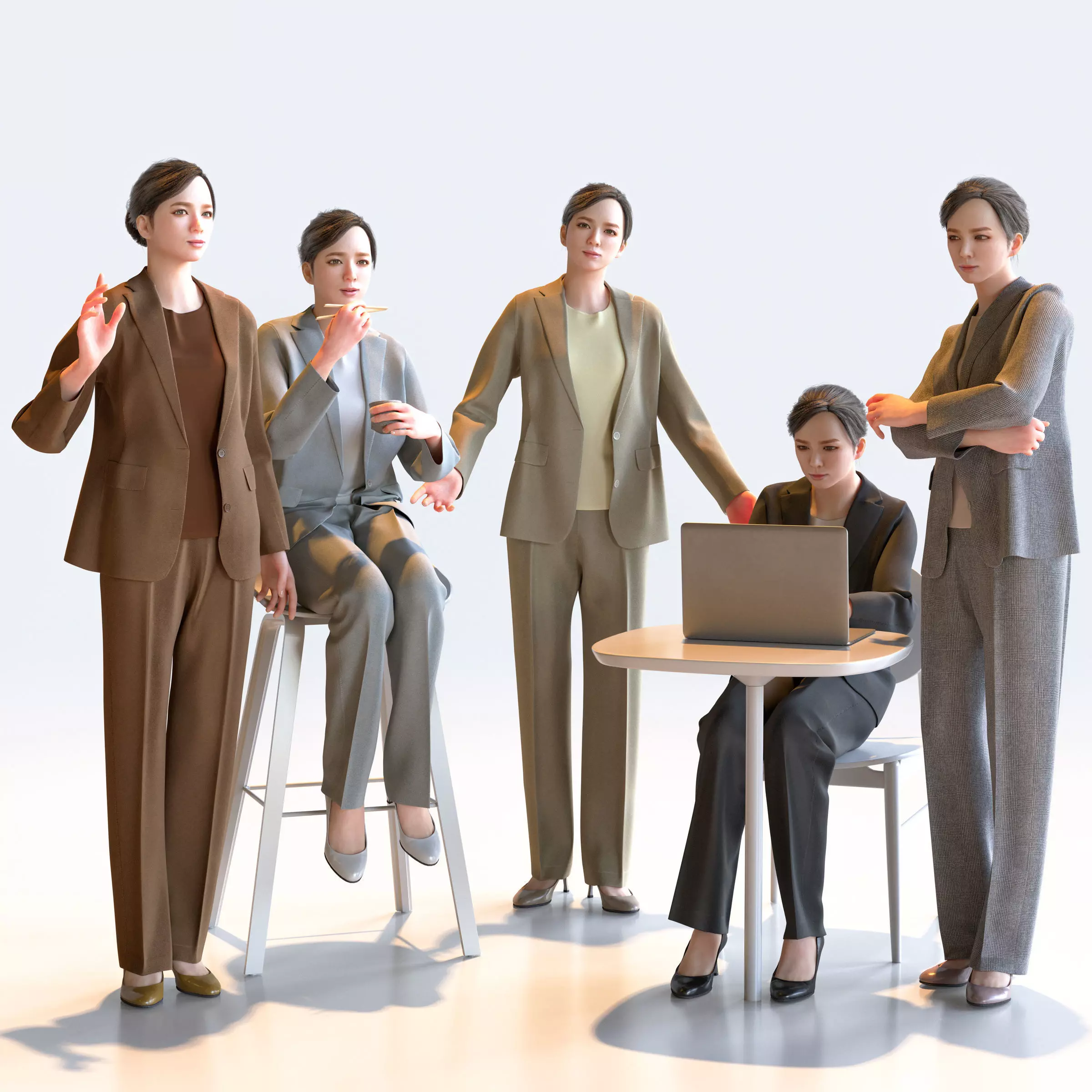 Posed Asian Business Woman - 5 Pack 3 - B1-F3T 3D model_0