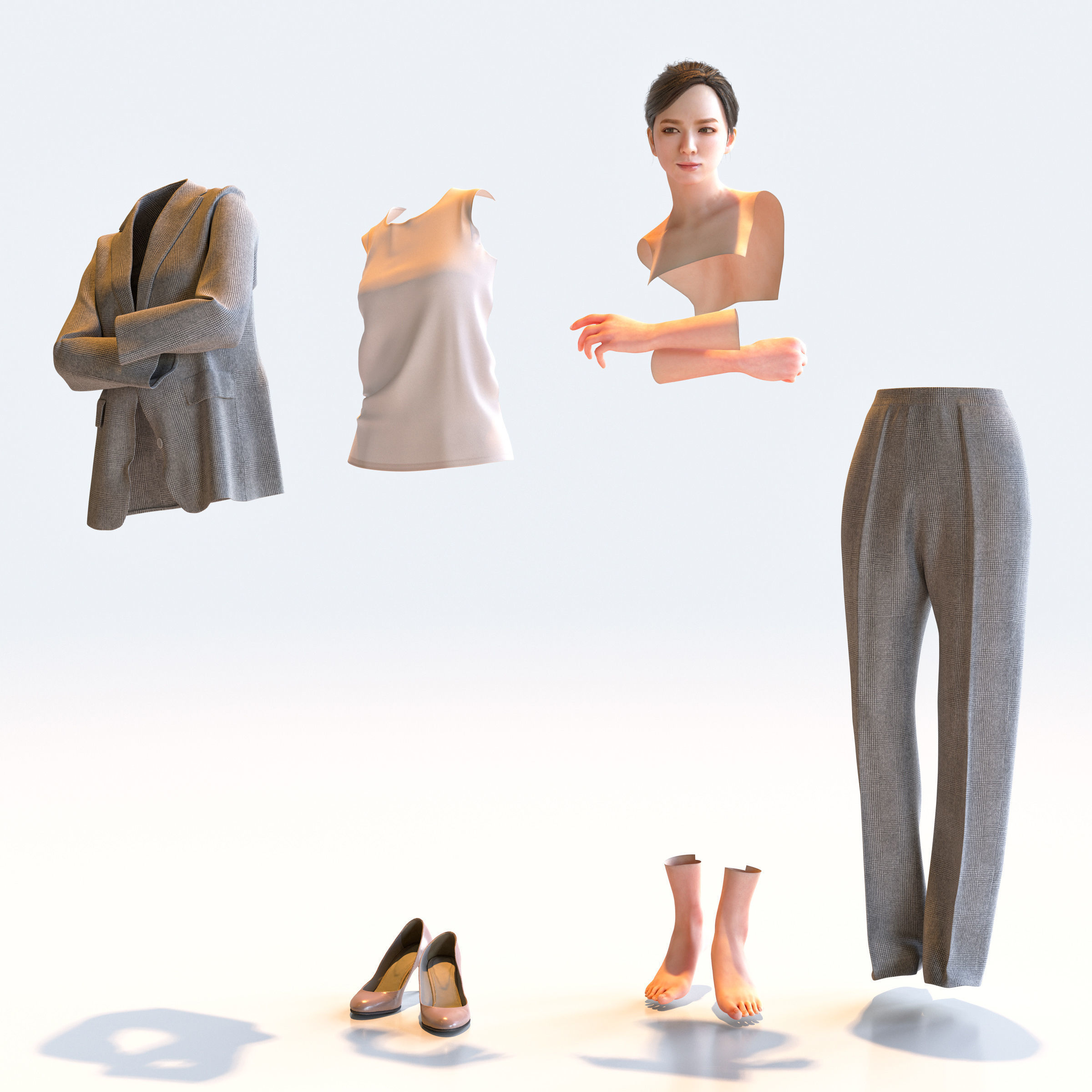 Posed Asian Business Woman - 5 Pack 3 - B1-F3T 3D model_22