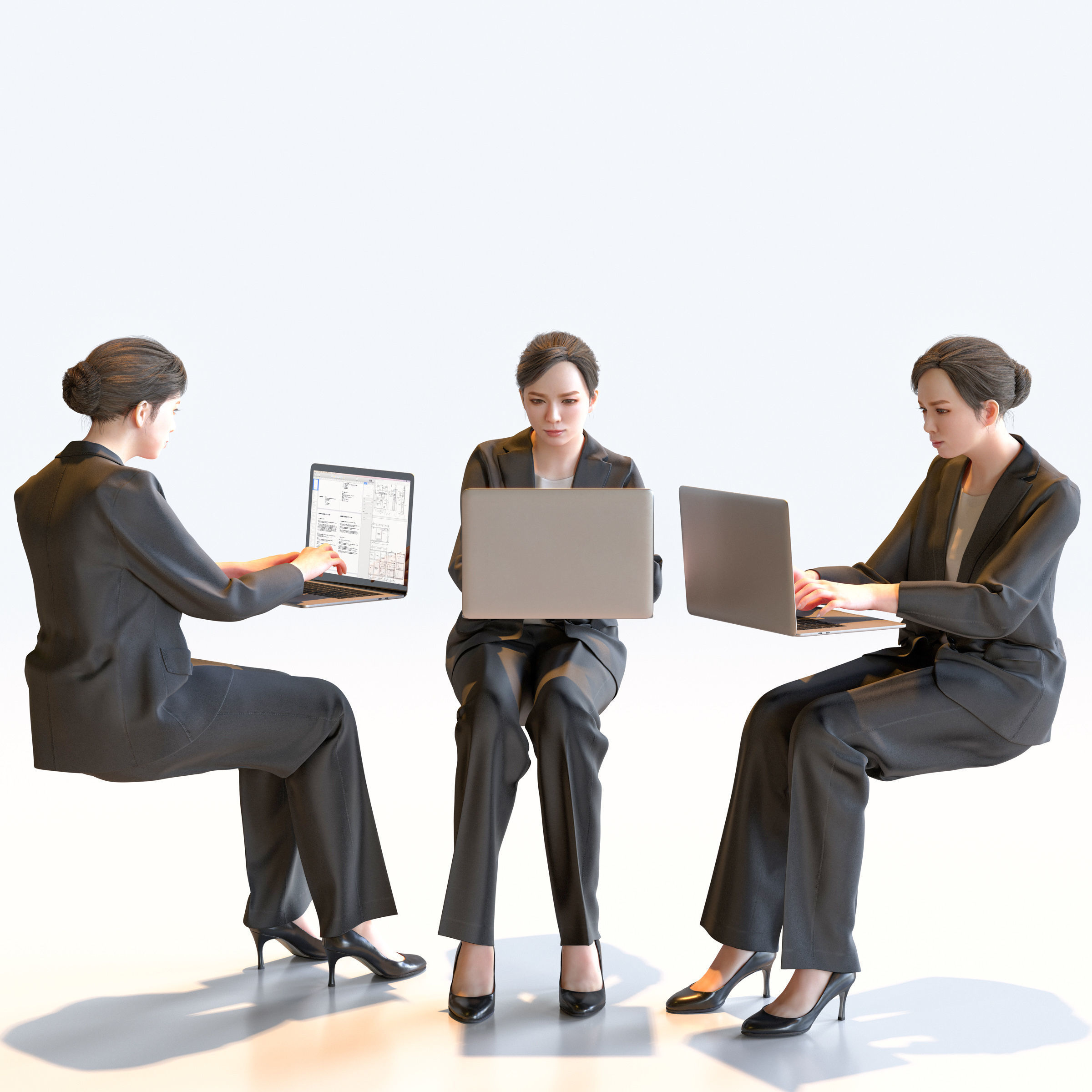 Posed Asian Business Woman - 5 Pack 3 - B1-F3T 3D model_19