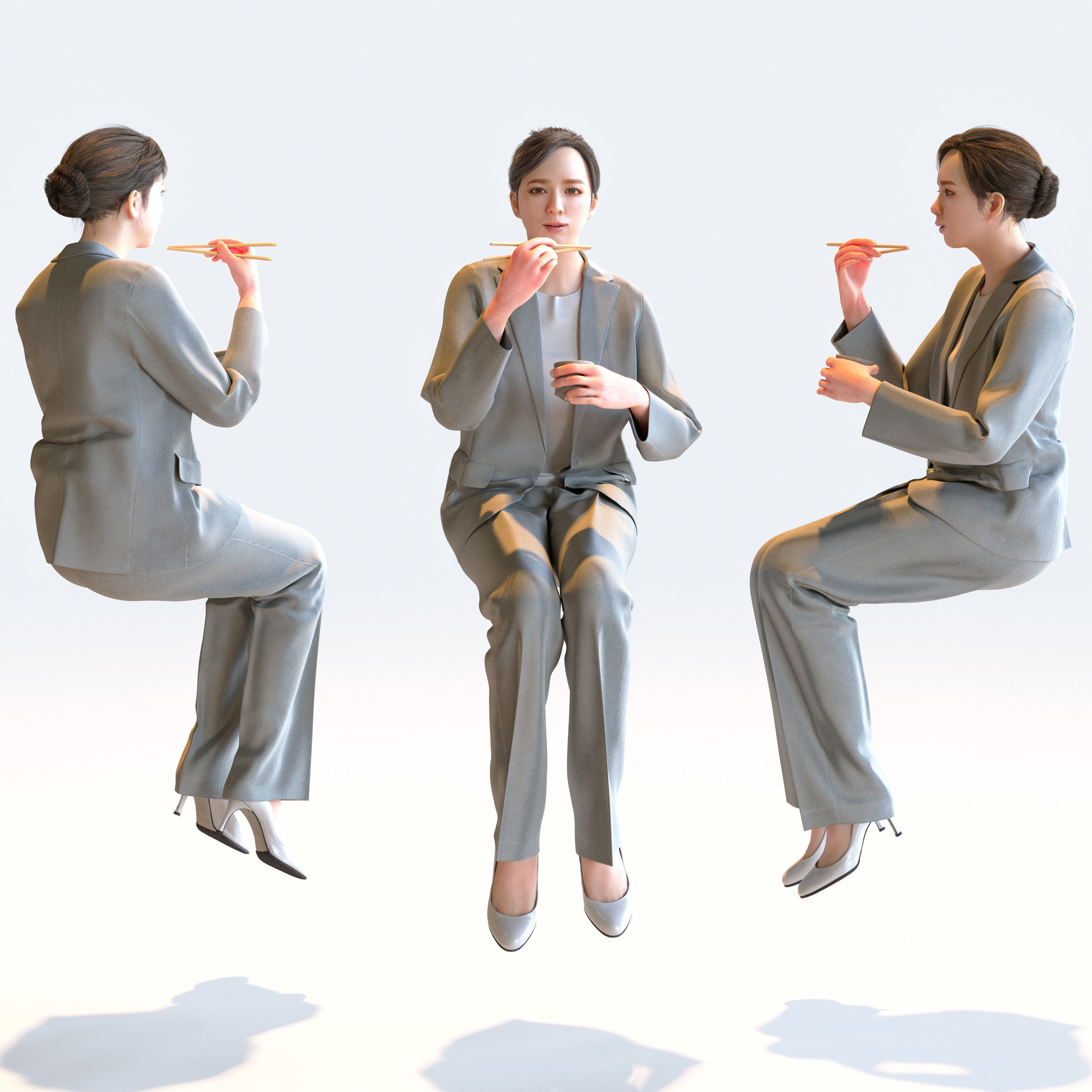 Posed Asian Business Woman - 5 Pack 3 - B1-F3T 3D model_3
