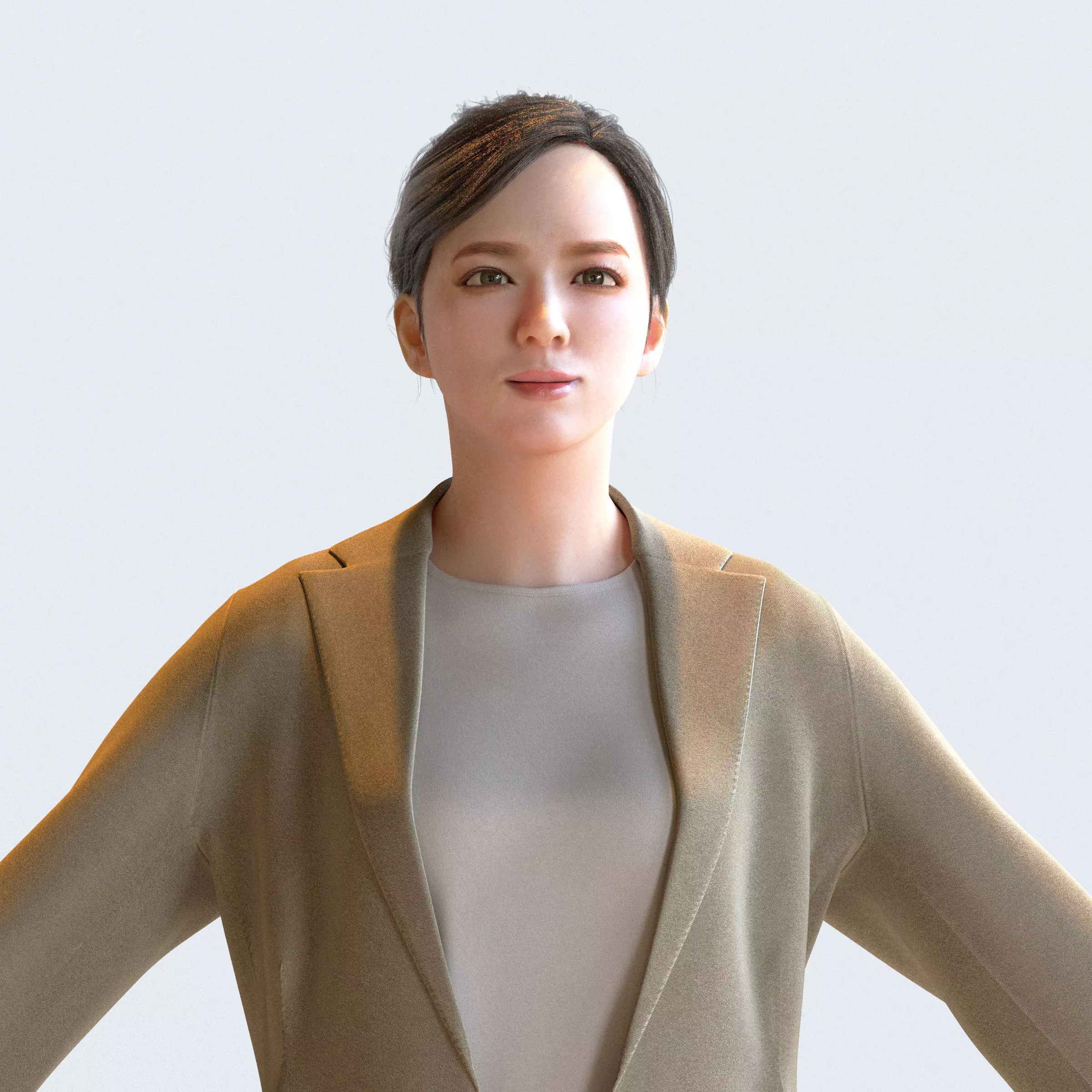 Asian Business Woman in A-pose 3 - B1-F3T A 3D model_0