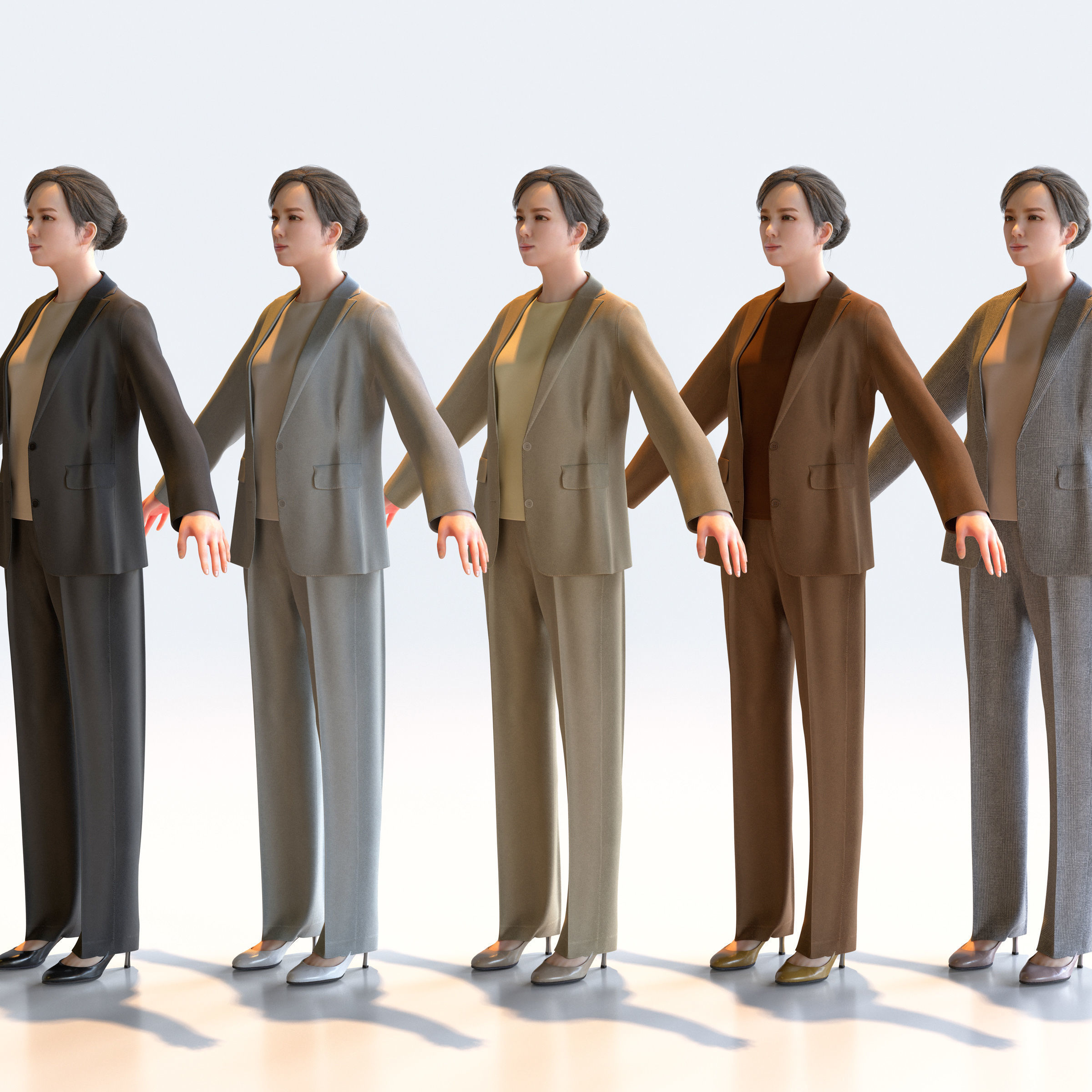 Asian Business Woman in A-pose 3 - B1-F3T A 3D model_5
