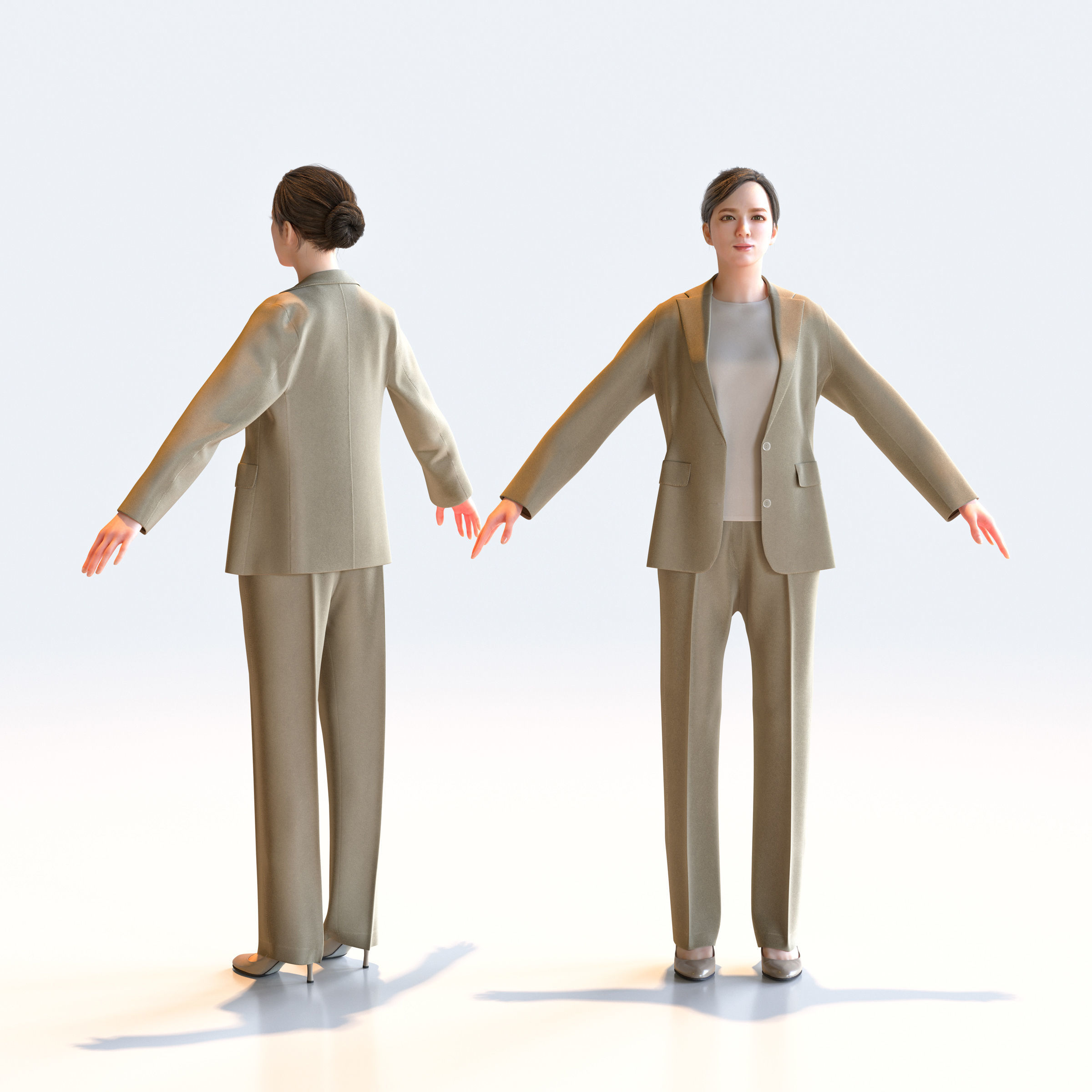 Asian Business Woman in A-pose 3 - B1-F3T A 3D model_1