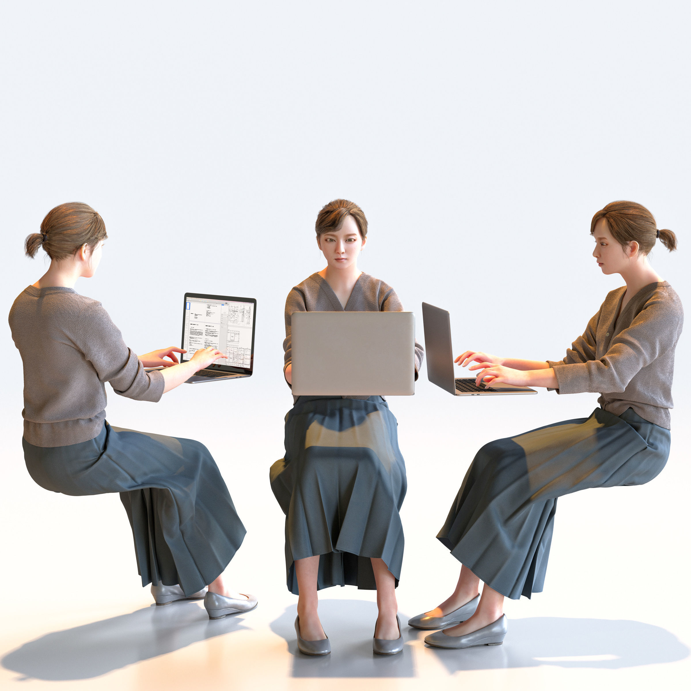 Posed Asian Business Woman - 5 Pack 4 - B1-F4H 3D model_3