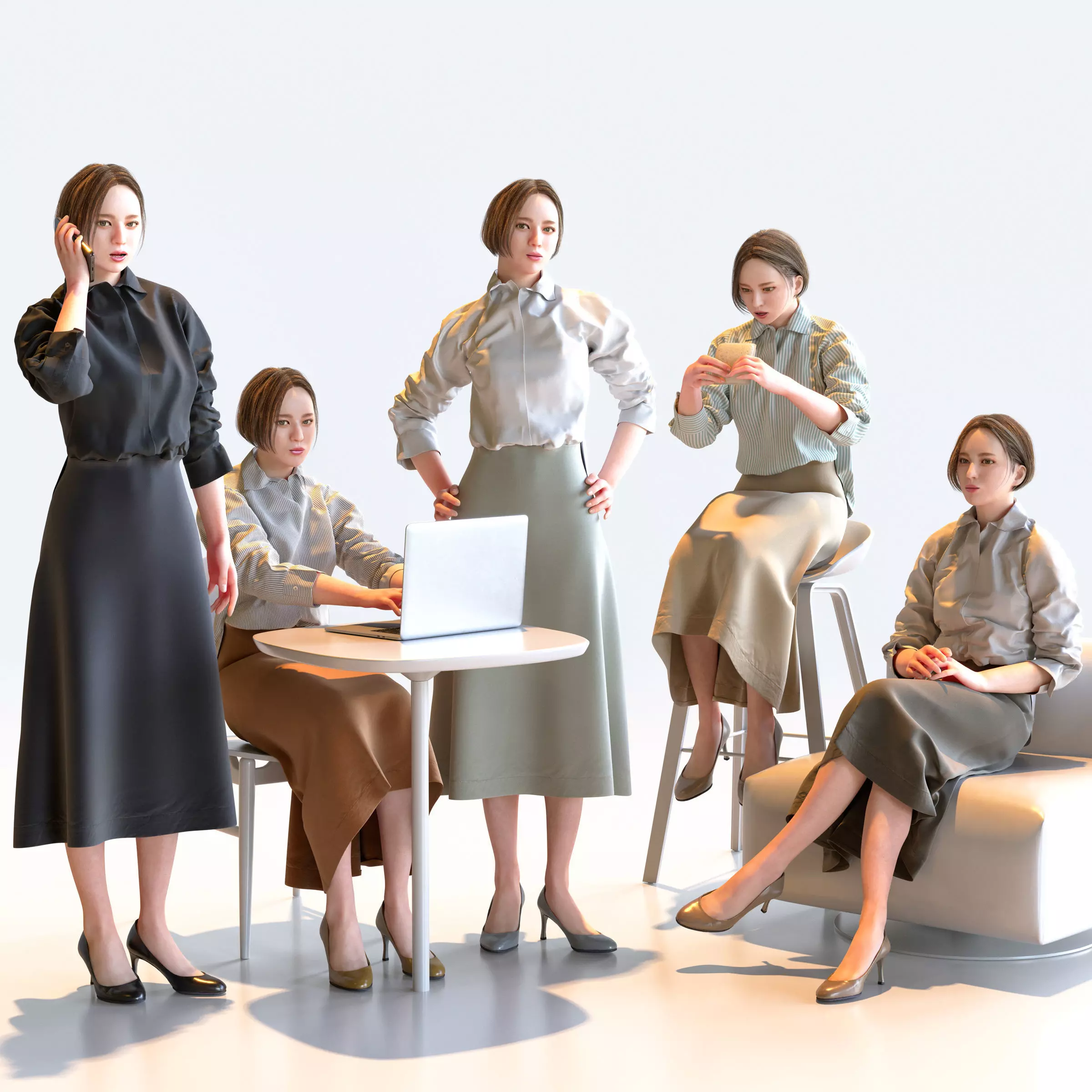 Posed Asian Business Woman - 5 Pack 5 - B1-F5F 3D model_0