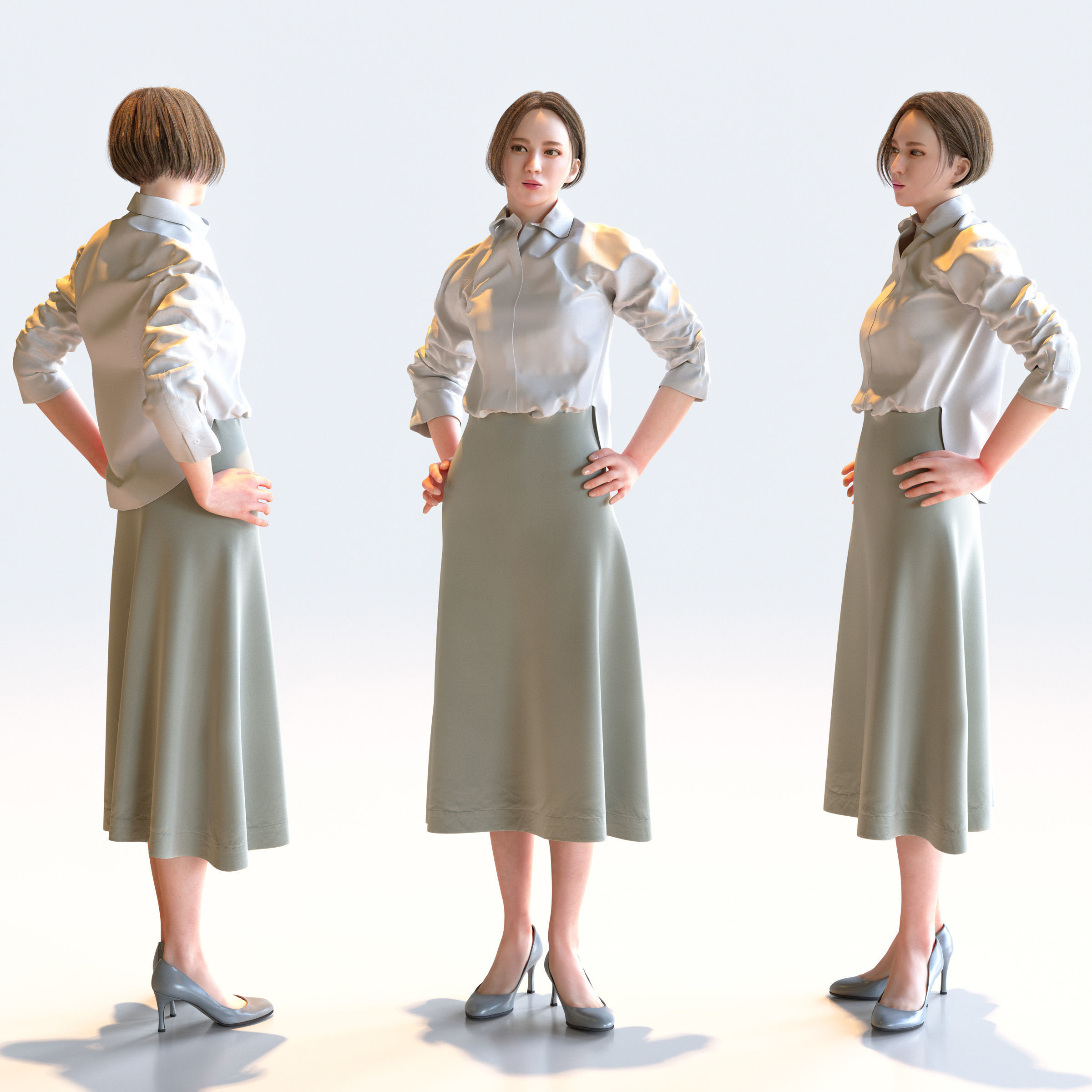 Posed Asian Business Woman - 5 Pack 5 - B1-F5F 3D model_7