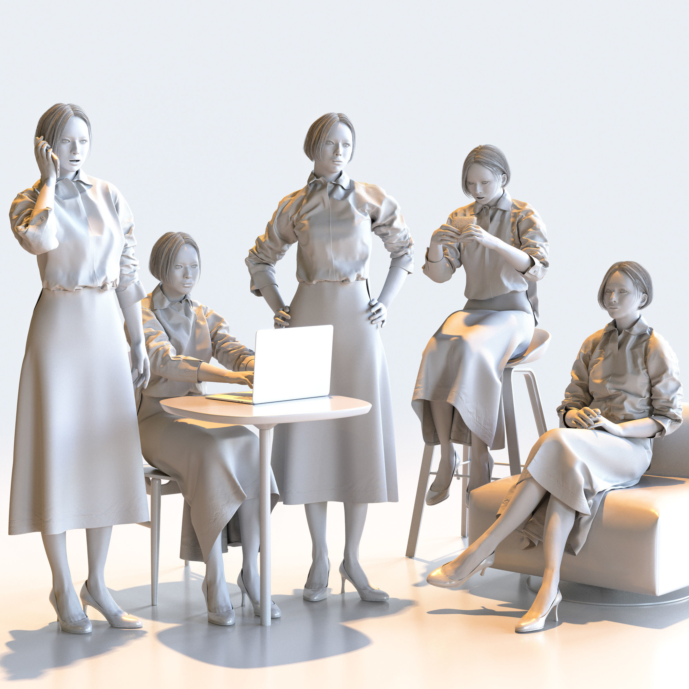 Posed Asian Business Woman - 5 Pack 5 - B1-F5F 3D model_1