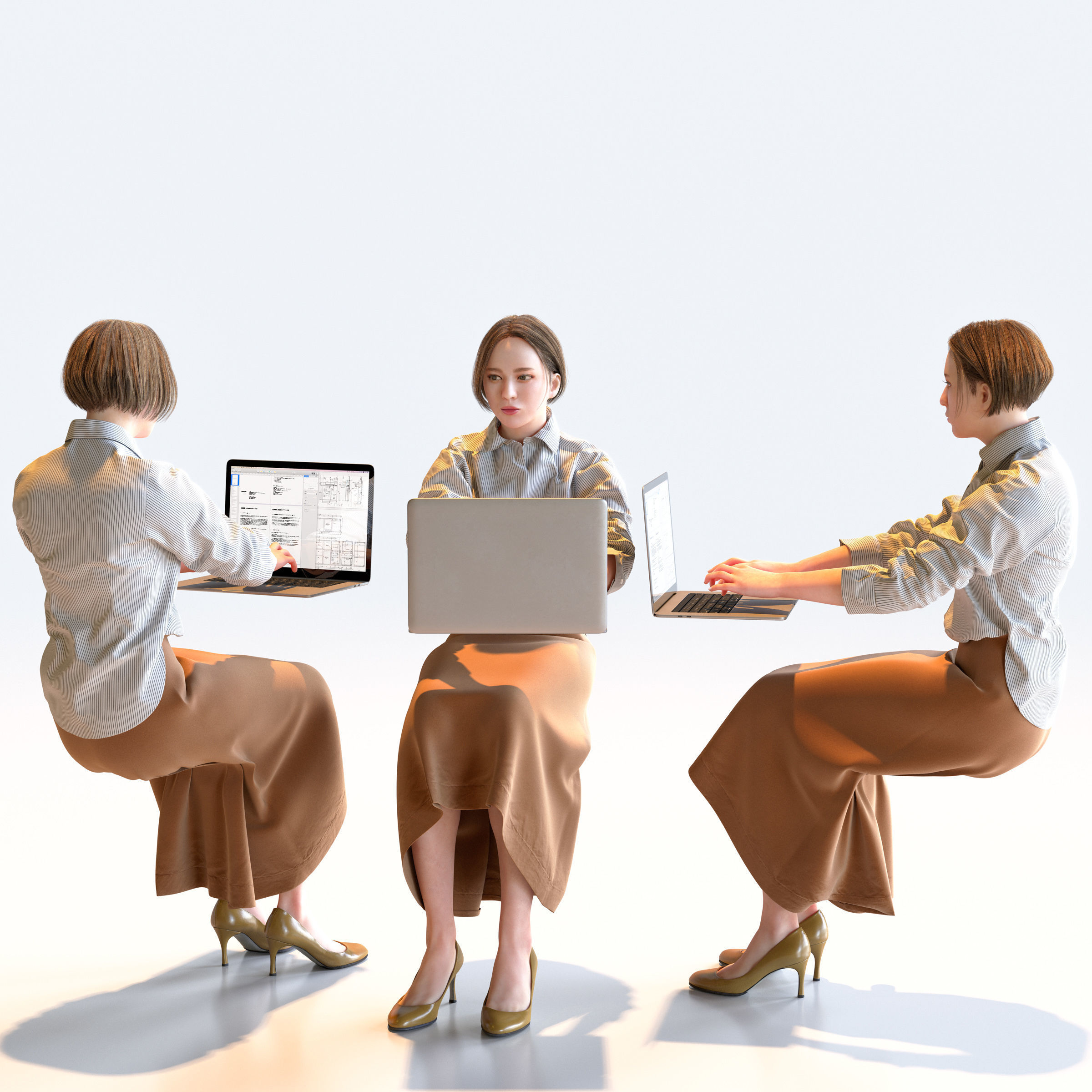 Posed Asian Business Woman - 5 Pack 5 - B1-F5F 3D model_15