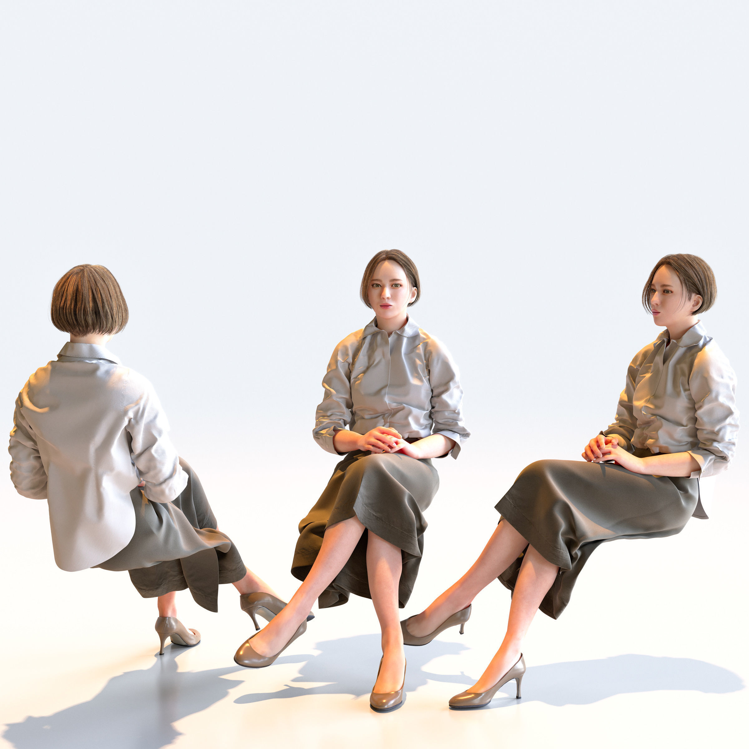 Posed Asian Business Woman - 5 Pack 5 - B1-F5F 3D model_19