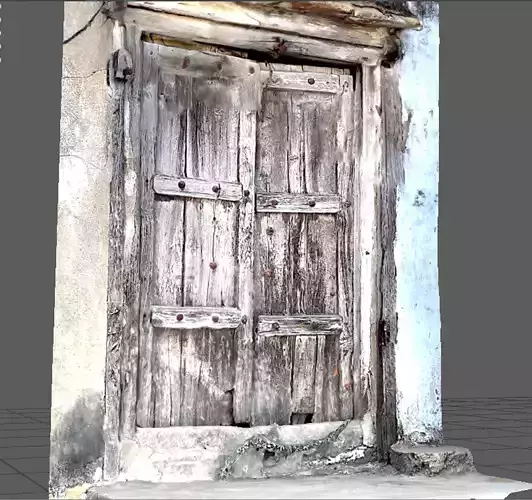 Old demolished wooden doors closed with  iron lock