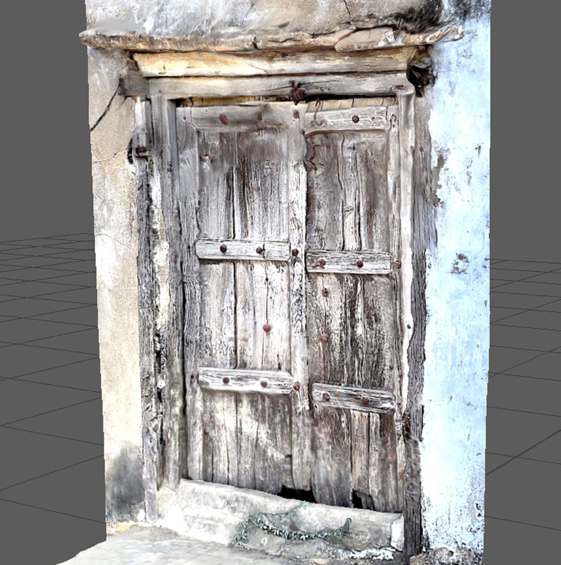Old demolished wooden doors closed with  iron lock 3D model_4