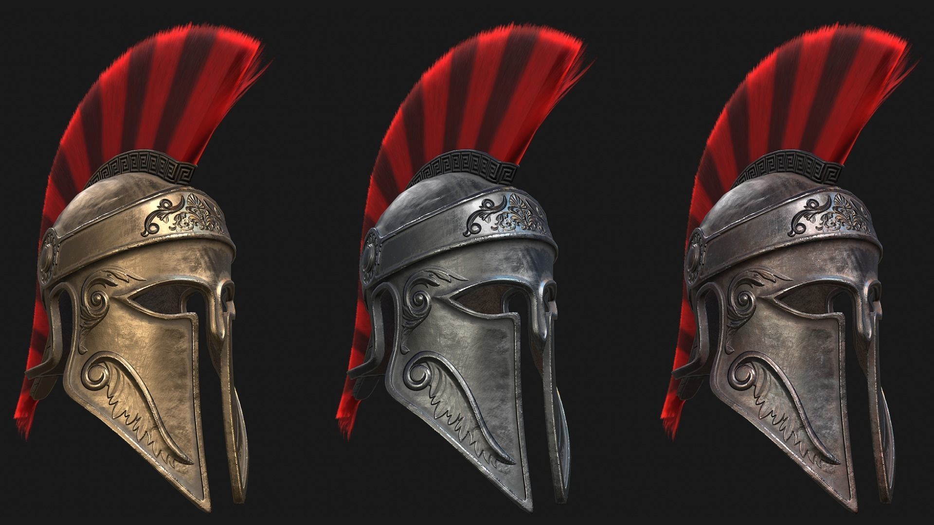 Low Poly PBR Greek Helmet Low-poly 3D model_4