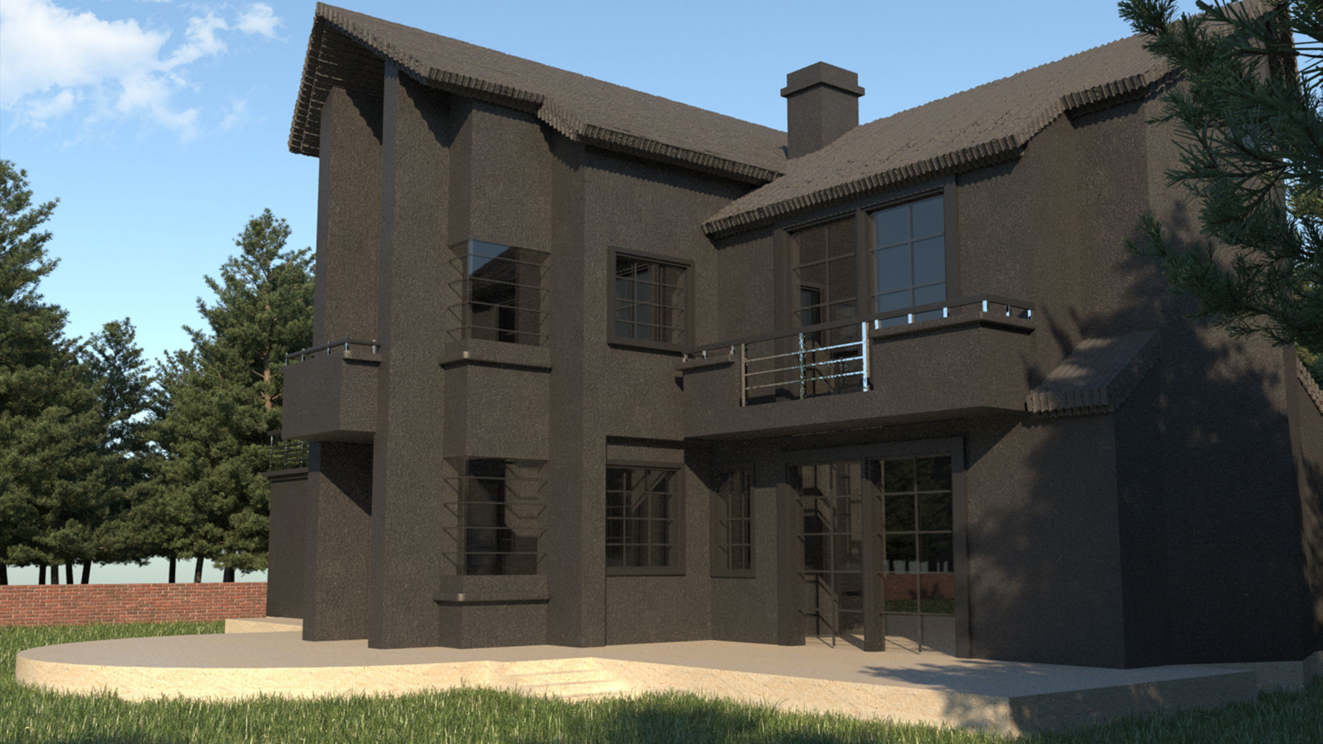 Black Villa House 3D model_2
