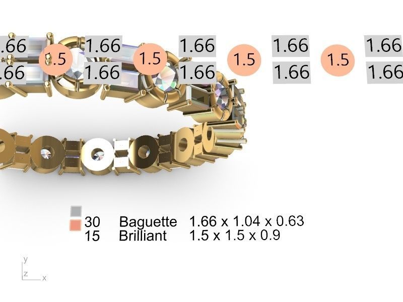 baguette round brilliant eternity ring stl verified  3D print model_7