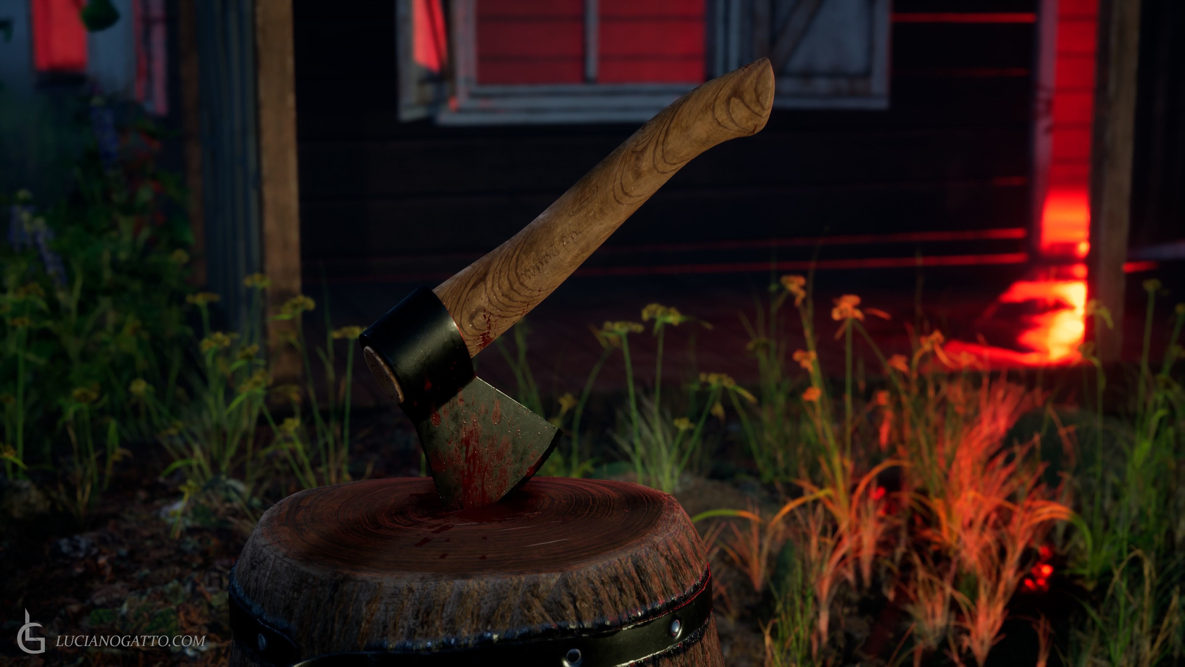 Axe and Wood Trunk Low-poly 3D model_1