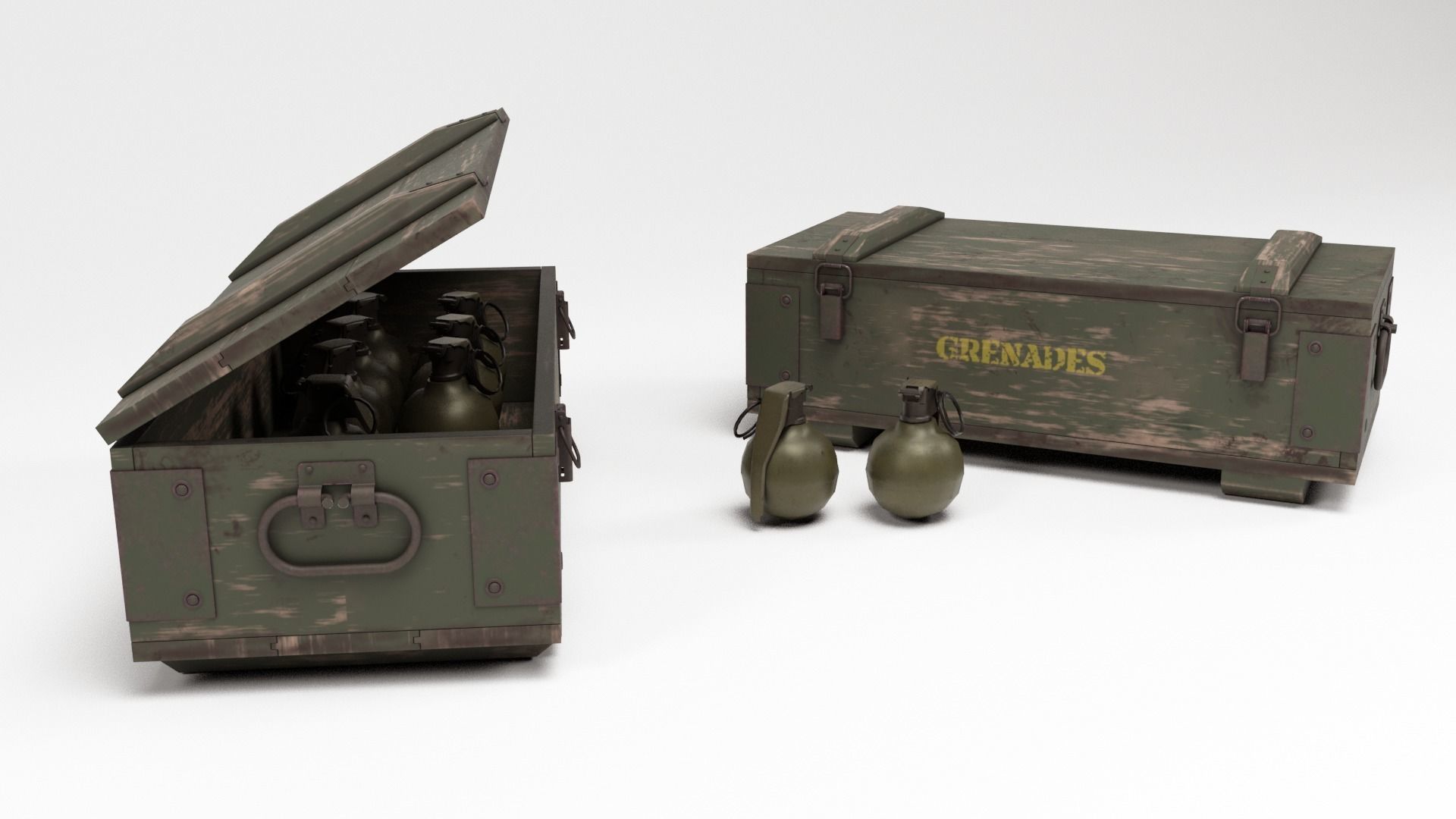 Military Box and Grenades Low-poly 3D model_4