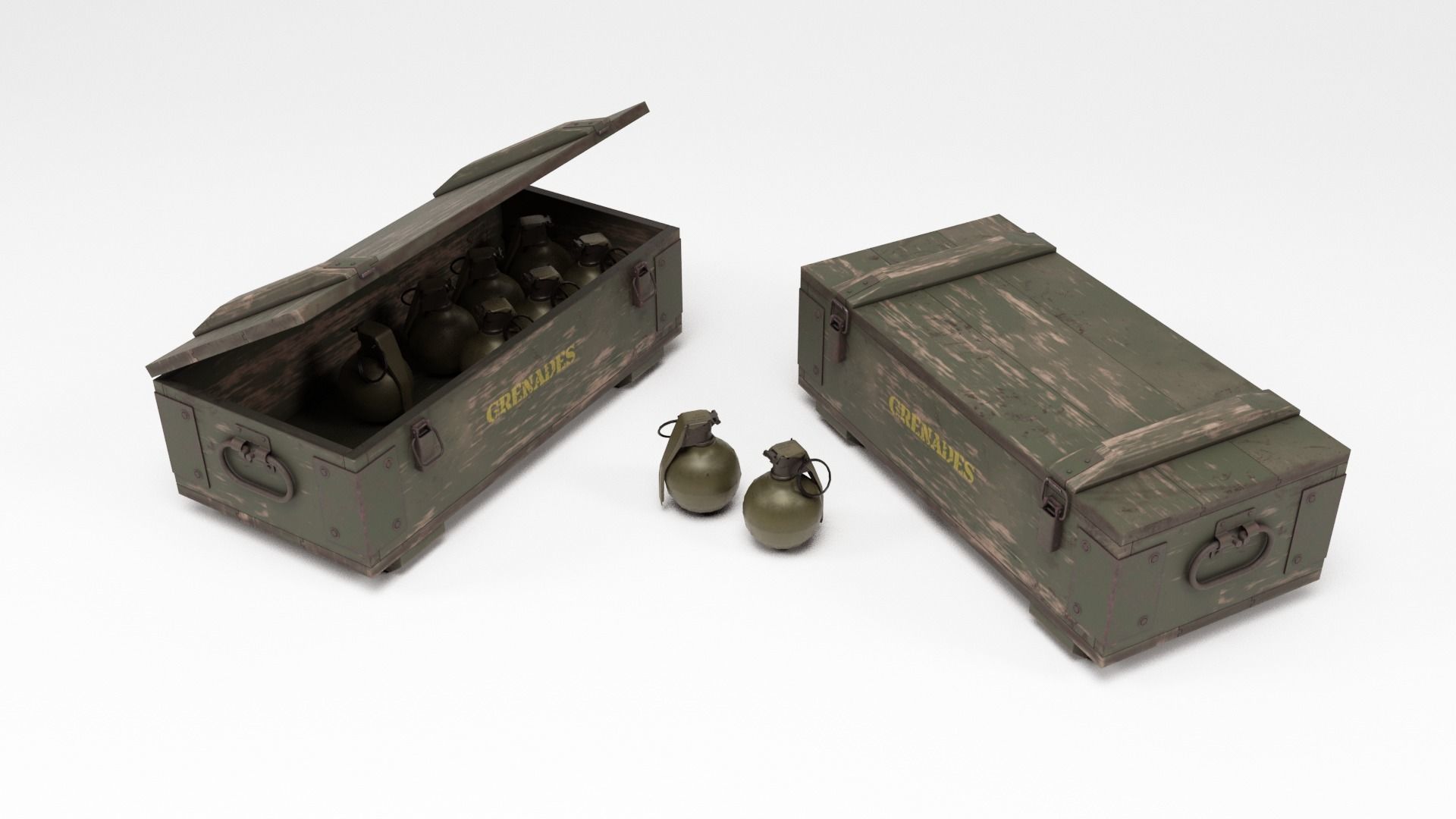 Military Box and Grenades Low-poly 3D model_1
