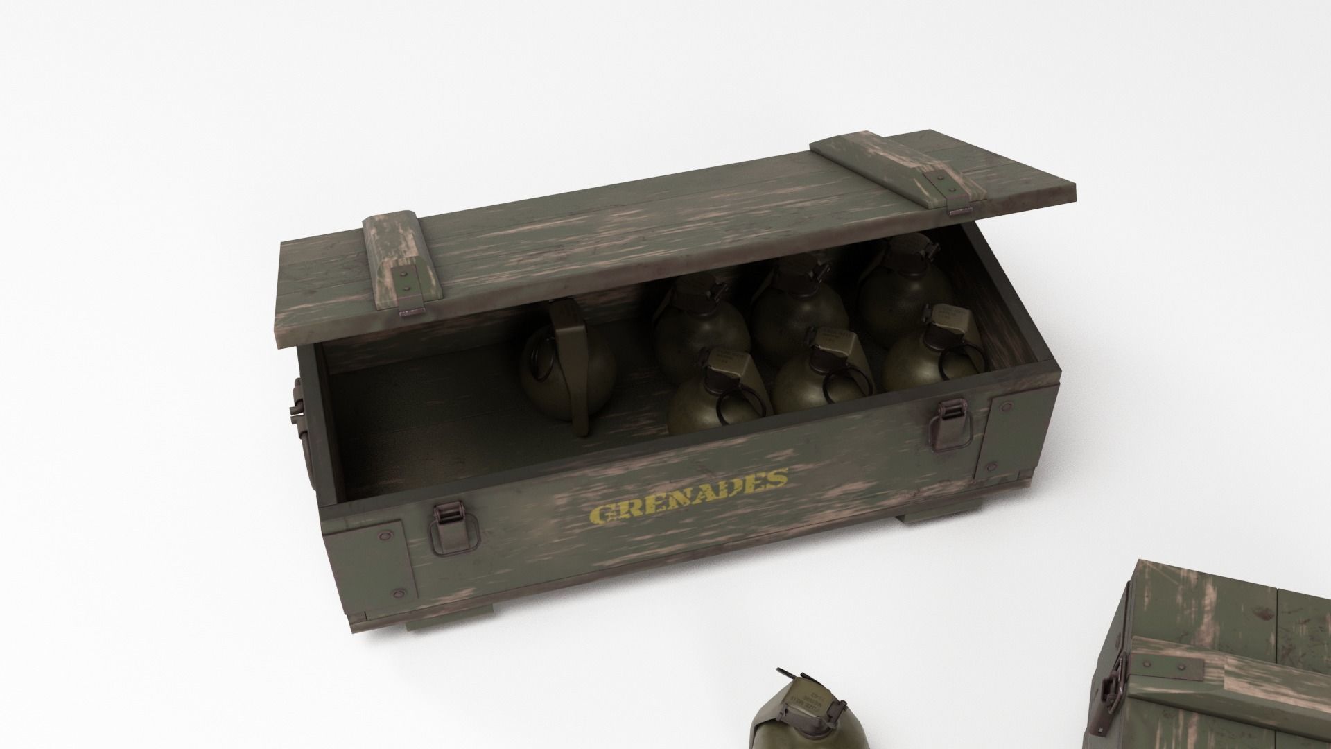 Military Box and Grenades Low-poly 3D model_2