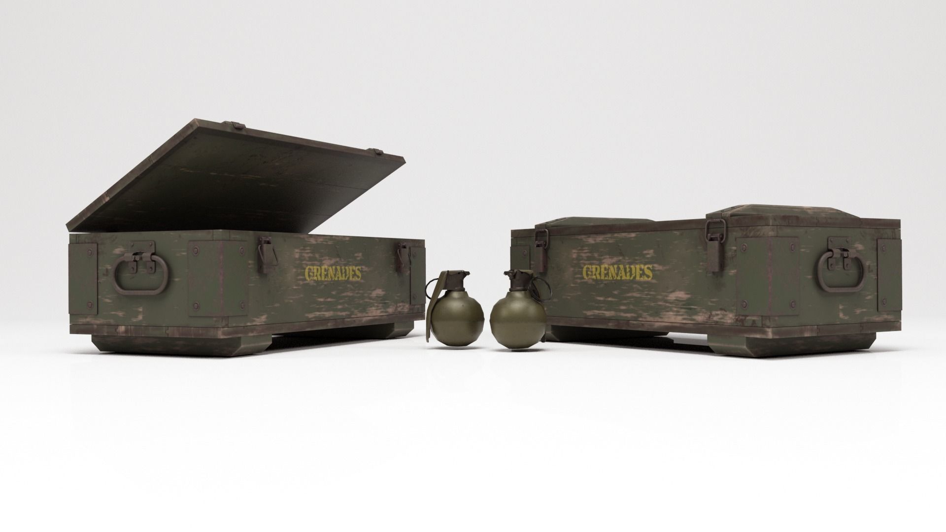 Military Box and Grenades Low-poly 3D model_5
