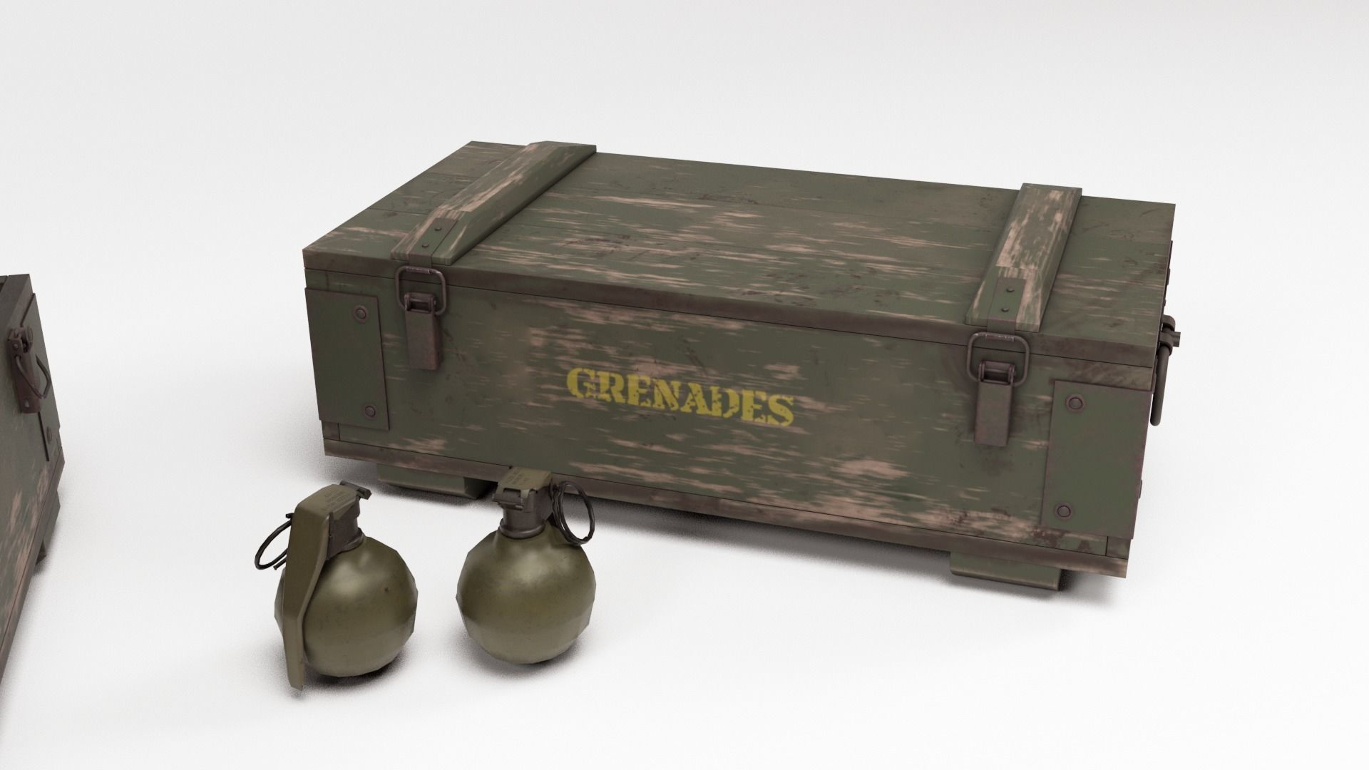 Military Box and Grenades Low-poly 3D model_3