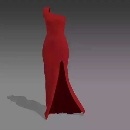 DRESS LOOK SLIT RED MATTE LOOK  ONE SHOULDER 