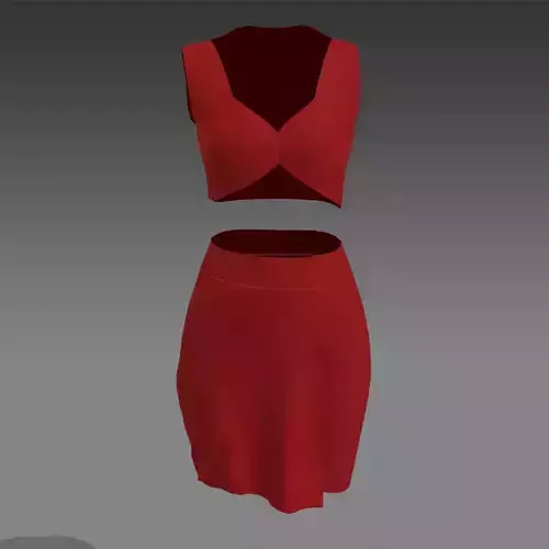 BLOUSE AND SKIRT  TWO PIECES RED MATTE LOOK FASHION STYLE