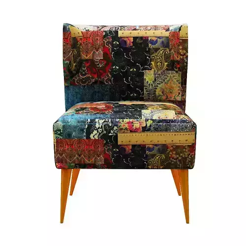 Armchair colorful patchwork chair with wooden legs