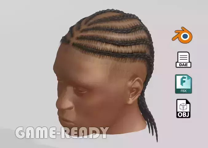 Male afro hair braids Low-poly 3D model Low-poly 3D model