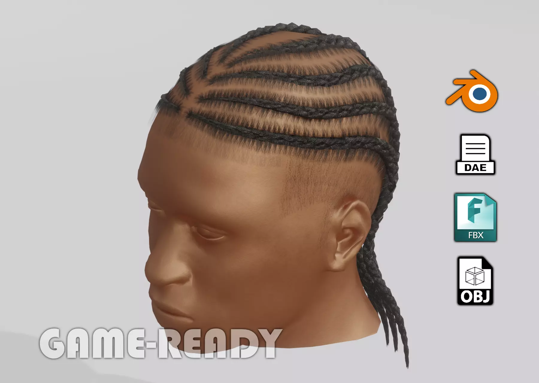 Male afro hair braids Low-poly 3D model Low-poly 3D model_0