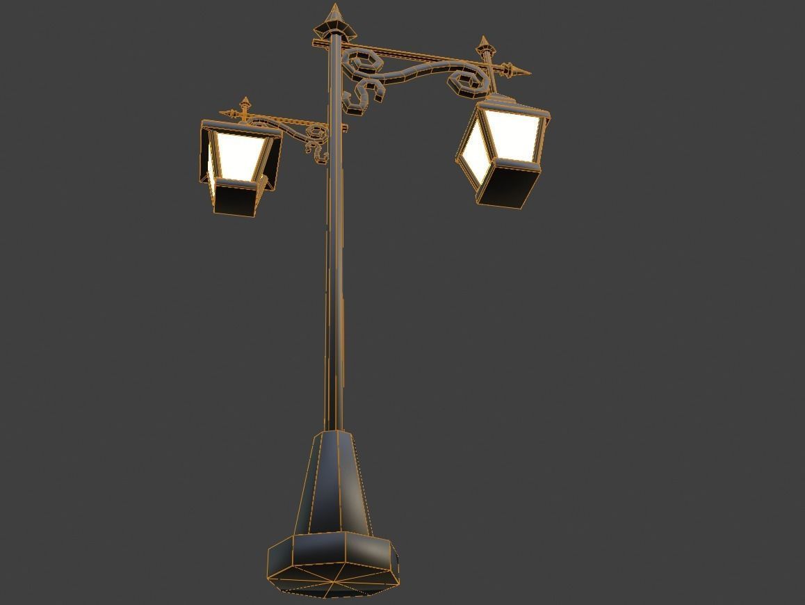 Cartoon Lamp Post Low-poly 3D model_4