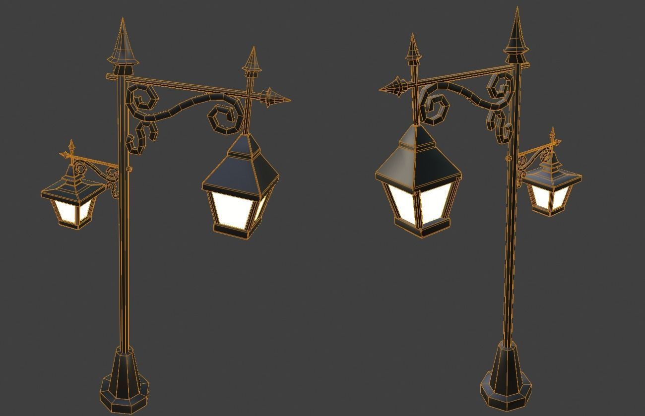 Cartoon Lamp Post Low-poly 3D model_3