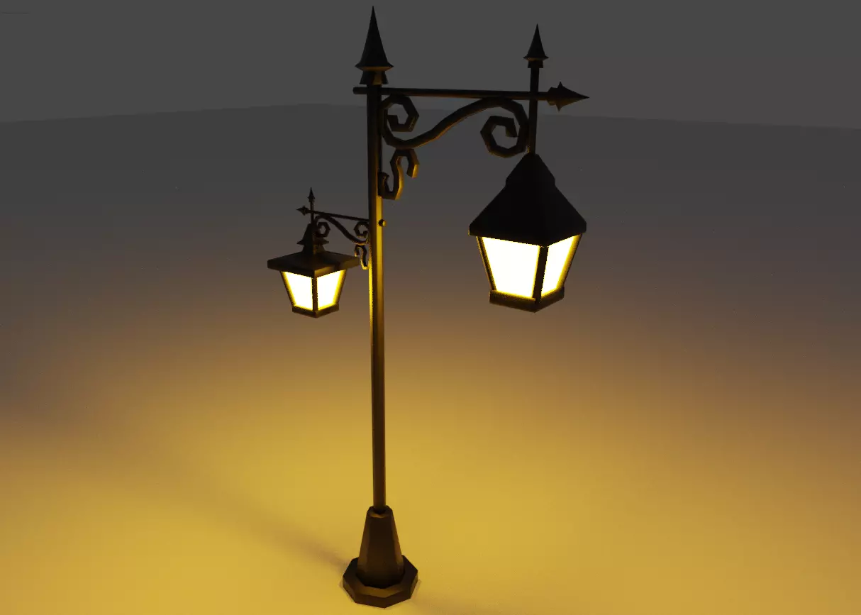 Cartoon Lamp Post Low-poly 3D model_0