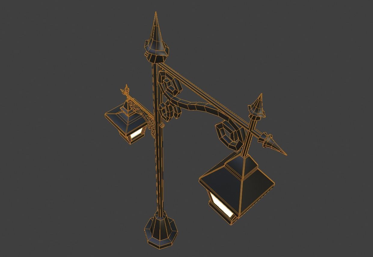 Cartoon Lamp Post Low-poly 3D model_5