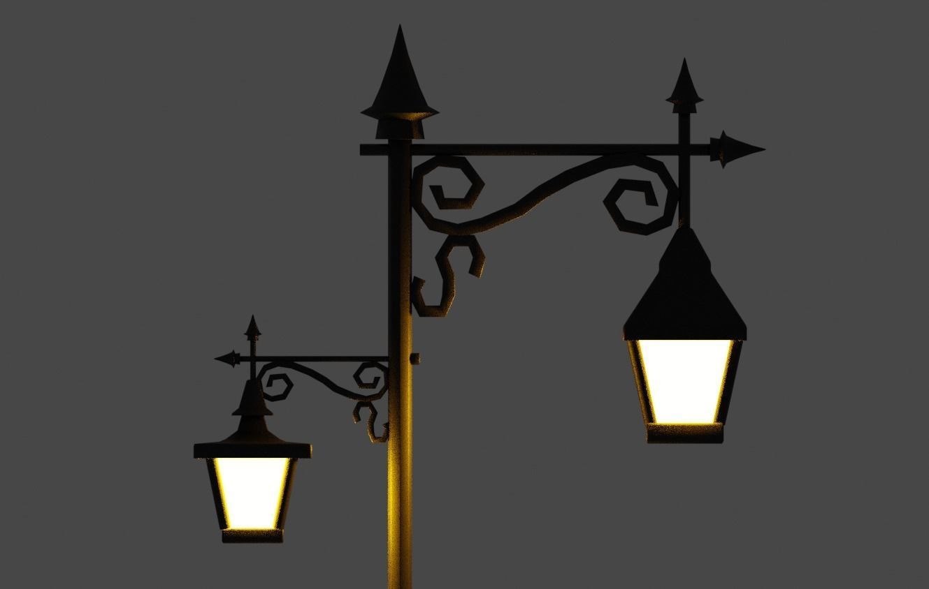 Cartoon Lamp Post Low-poly 3D model_2