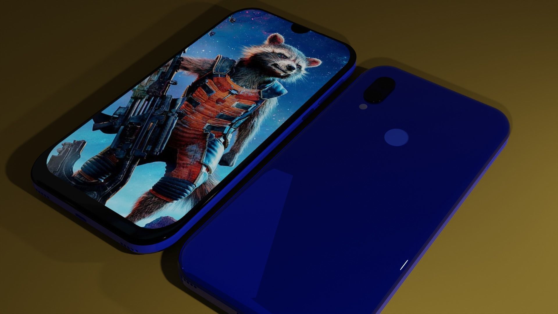 Redmi 7 phone with raccoon Low-poly 3D model_5