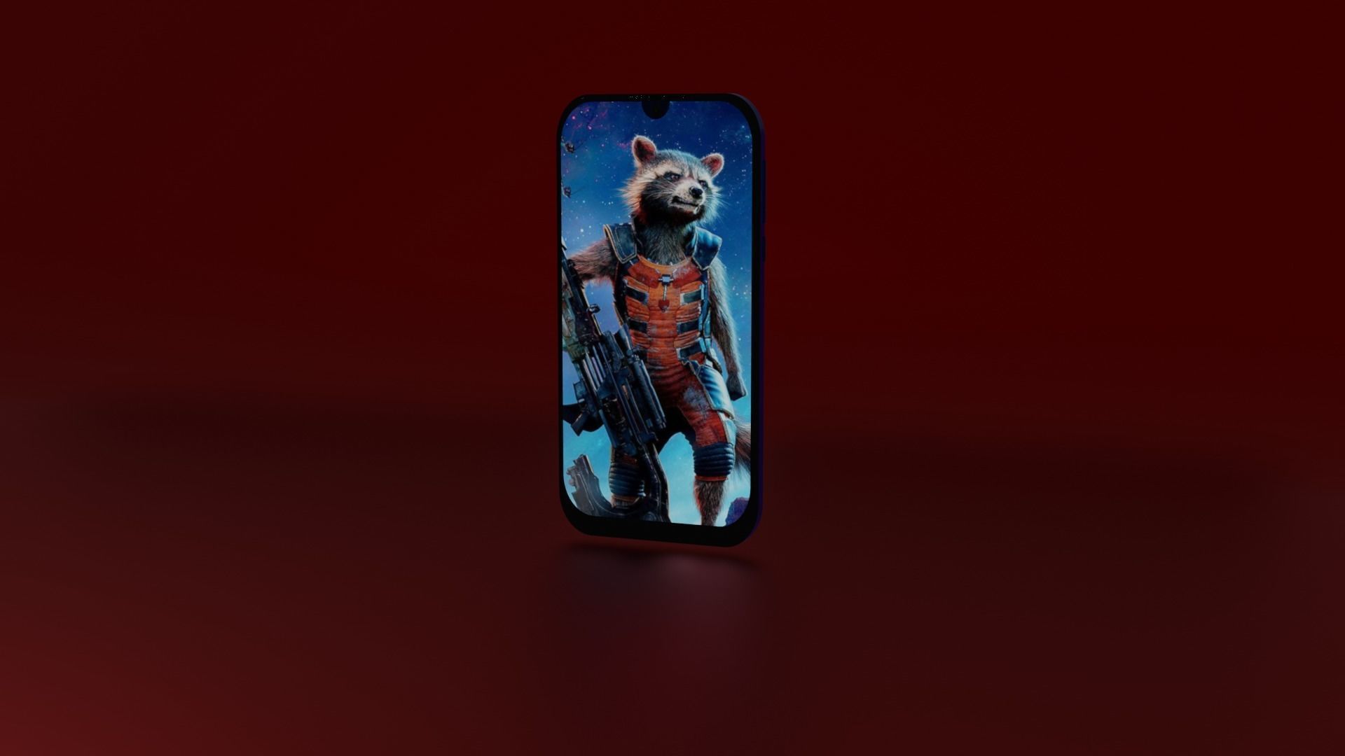 Redmi 7 phone with raccoon Low-poly 3D model_7