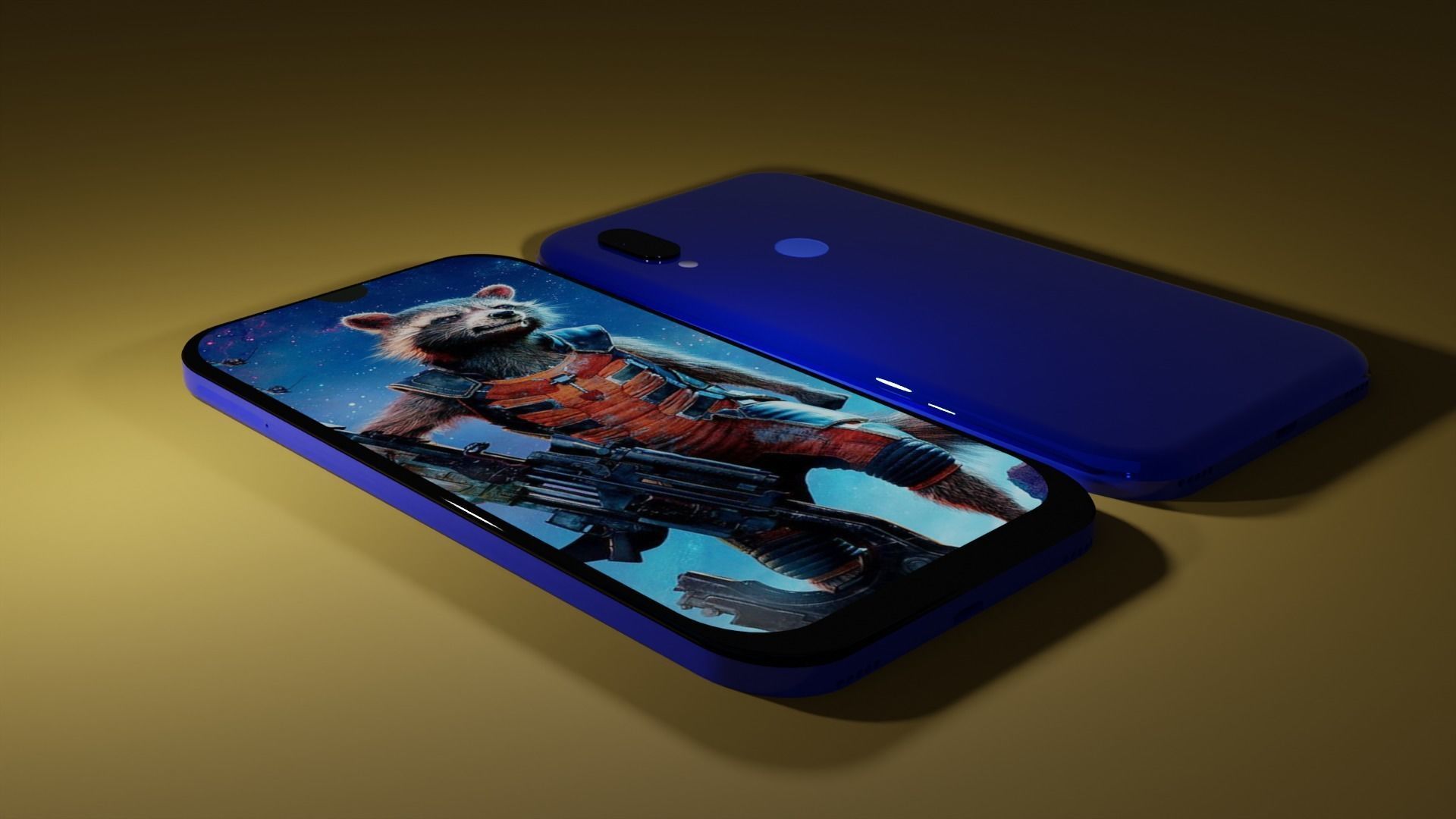 Redmi 7 phone with raccoon Low-poly 3D model_3