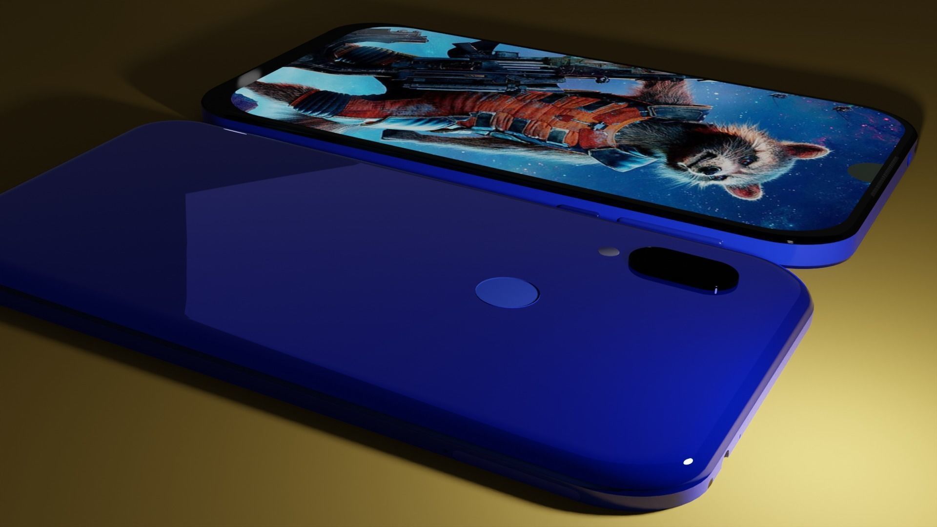 Redmi 7 phone with raccoon Low-poly 3D model_1