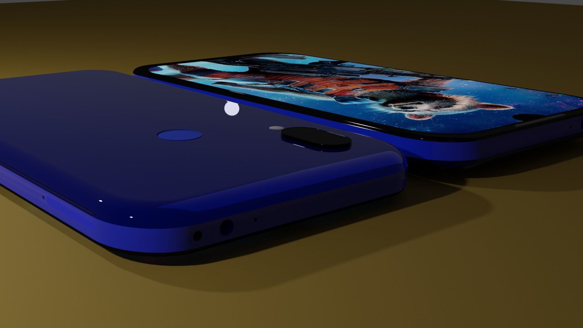 Redmi 7 phone with raccoon Low-poly 3D model_6