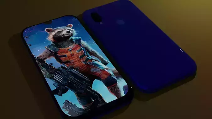 Redmi 7 phone with raccoon