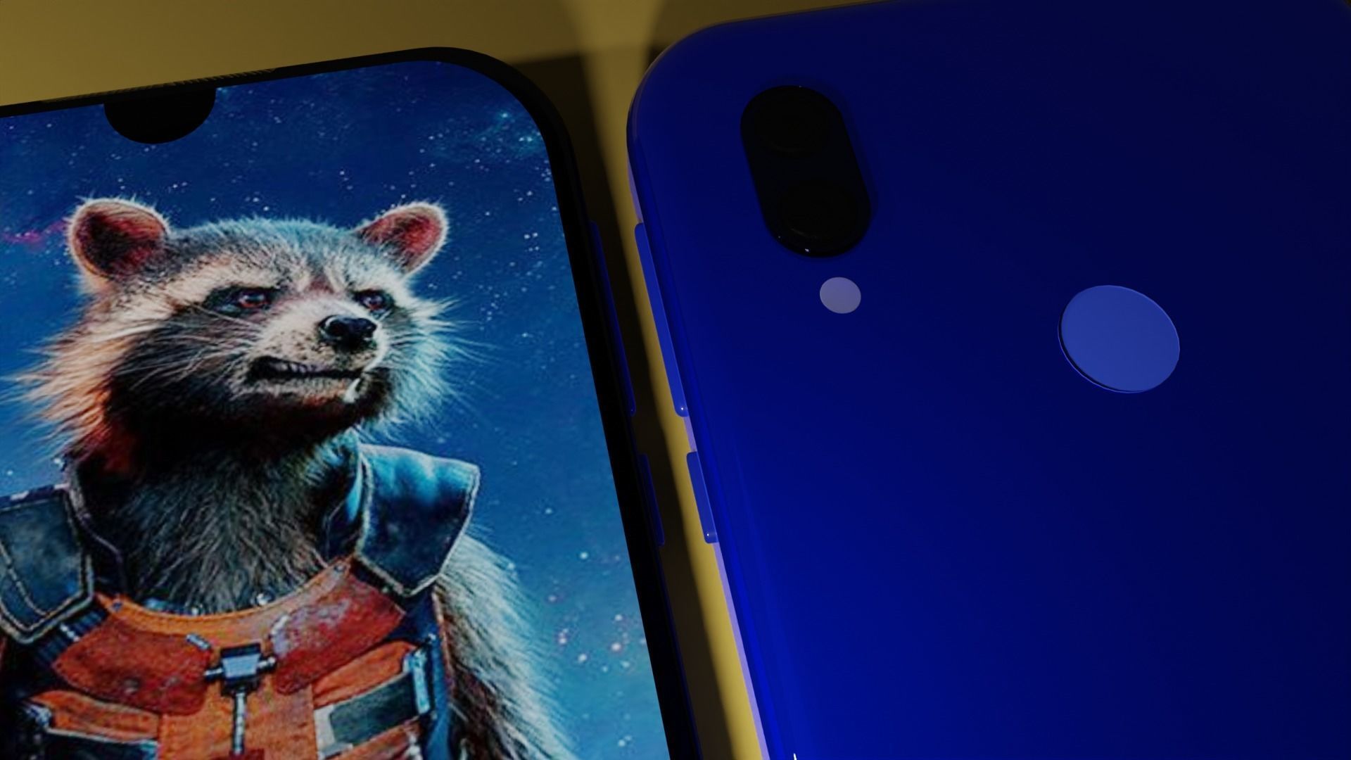 Redmi 7 phone with raccoon Low-poly 3D model_4