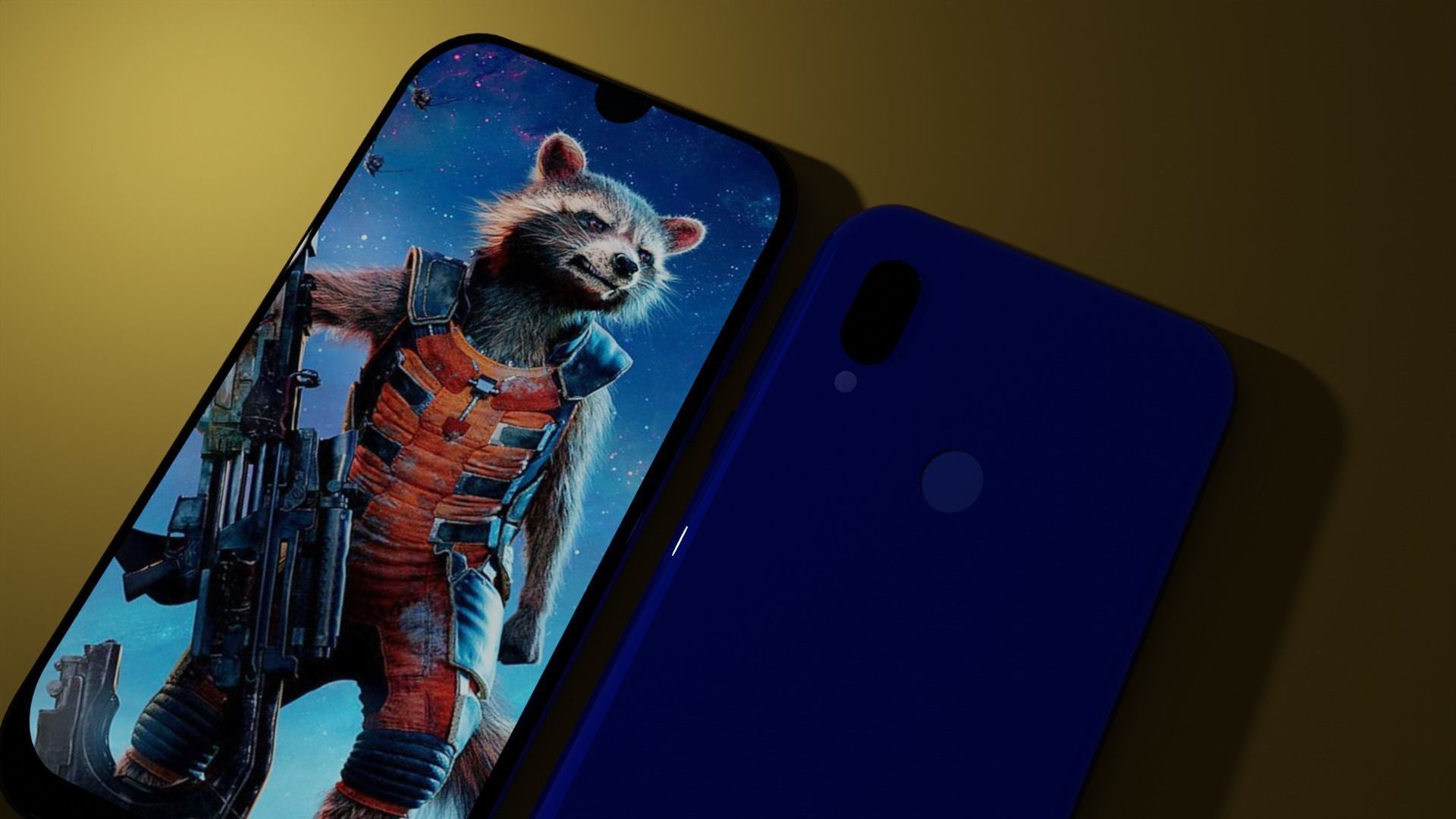 Redmi 7 phone with raccoon Low-poly 3D model_2