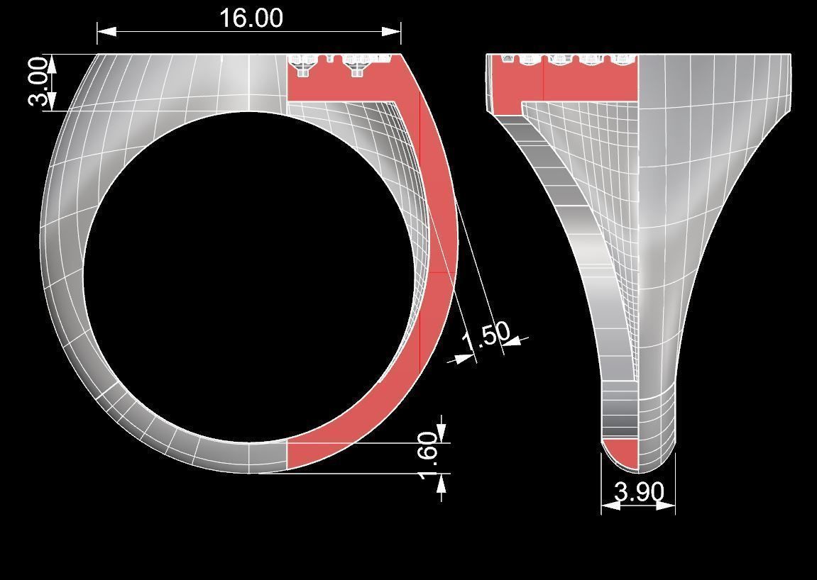 Signet rings set ROUND top 3D print model_12