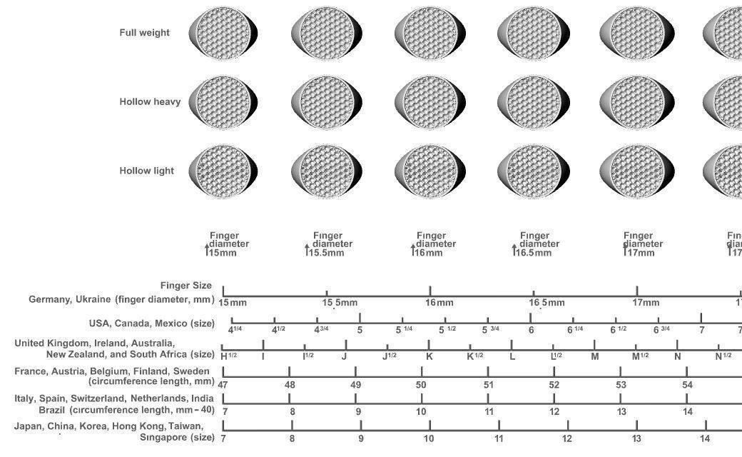 Signet rings set ROUND top 3D print model_3