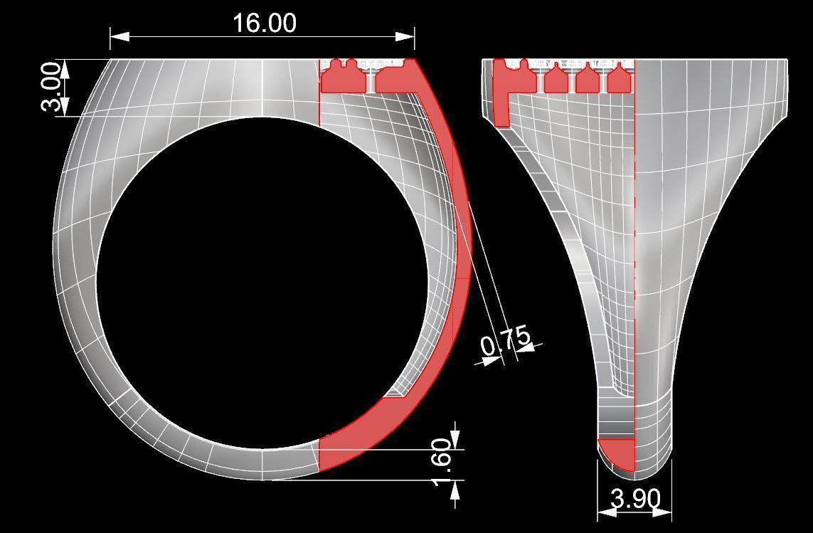 Signet rings set ROUND top 3D print model_13
